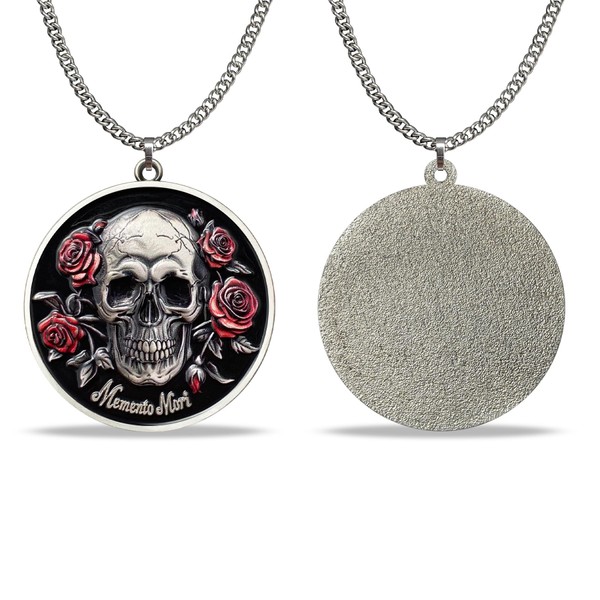 BHealthLife Memento Mori Pendant Necklace - Skull and Roses Design