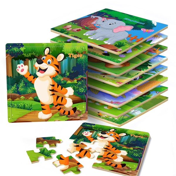 Puzzles for Kids Ages 3-5, 16 Piece Colorful Wooden Puzzles
