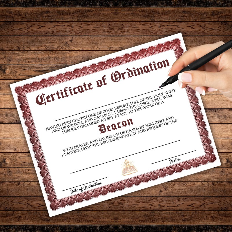 Deacon Certificate of Ordination License 6pk Linen Paper 8.5x11” New