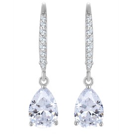 YL 10x7mm Sterling Silver Dangle Earrings Cubic Zirconia 925 Pear Leverback Earrings for Women Teardrop Created Birthstone Drop Earring Jewelry