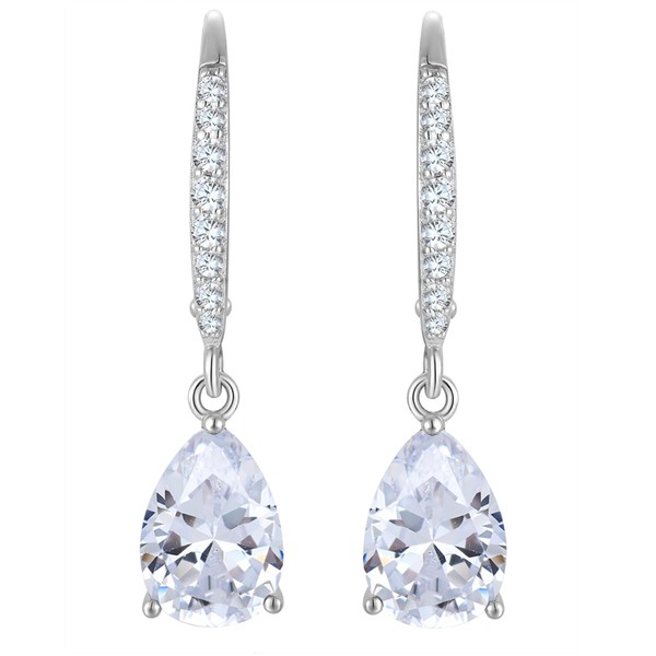 YL 10x7mm Sterling Silver Dangle Earrings Cubic Zirconia 925 Pear