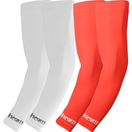Sports Unlimited Gameday Drip Arm Sleeves, 2 Pairs Home & Away for Football Basketball Baseball Volleyball - Youth & Adult, Scarlet/White Solid, S/M - Youth