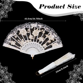 Grevosea Handheld Chinese Folding Fan, Lace Hand Fans for Women Elegant Foldable Fans for Party Wedding Church Dancing and Decoration (White)