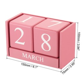 PATIKIL Vintage Wood Block Perpetual Calendar, Reusable Wooden Month Date Display Blocks for Desk Office Home Decoration 6.1", Pink
