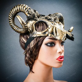 ILOVEMASKS Gold Ram Horns Headpiece Floral Steampunk Gothic Masquerade Animal Party Mask