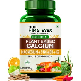 Generic Calcium Magnesium Zinc Vitamin D3 + K2 for Joint Support & Bone Health - Plant Based Supplement - Made with Natural Ayurvedic Herbs & Plant Extracts - 60 Capsules