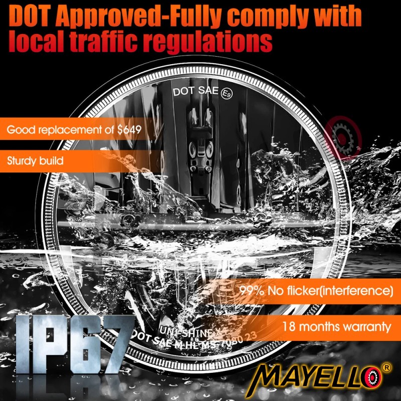 mayello 7" Inch Round Led Headlight Hi/Lo Beam For Chevy