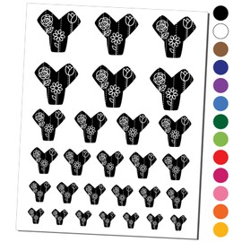 Sweet and Cute Flowers Rounded Block Letter Y Temporary Tattoo Water Resistant Fake Body Art Set Collection - Black (One Sheet)