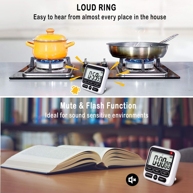 KTKUDY Digital Kitchen Timer with Mute/Loud Alarm Switch ON/Off Switch,