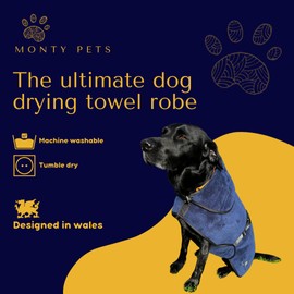 Monty Pets® UK dog drying towel robe : Luxury Microfibre towel: Thick Dry Robe, Dries Pets fast, Ultra Absorbent, Super Soft, For Bath, Grooming, Travel, Puppy & Adult, Machine Wash (Large)