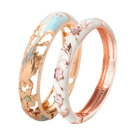 UJOY Colors Handcraft Jewelry Cloisonne Bracelet Enamel Hollowed Bird Spring Hinged Womens Bangles Gifts Box 88A31-55A81 Blue White