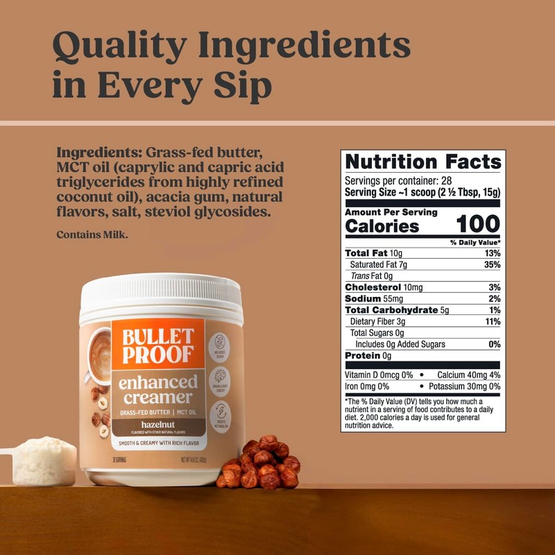 Bulletproof Hazelnut Creamer, 14.8 Ounces, Keto Coffee Creamer with MCT