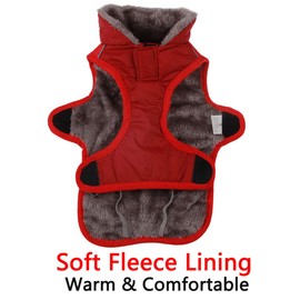 Vecomfy Fleece Collar Dog Coats for Large Dogs,Waterproof Warm Doggie Jacket for Cold Winter,Red XL