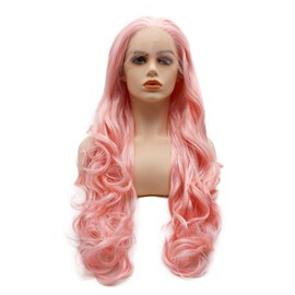LUSHY BEAUTY Hair Synthetic Lace Front Wig Wavy Long 26inch Pink Heavy Density Heat Resistant Realistic Wig