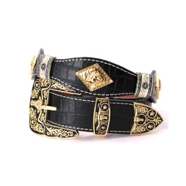 West STAR Concho Rodeo Cowboy Belt Genuine Leather Clear Stone 8001B HORSE BK L