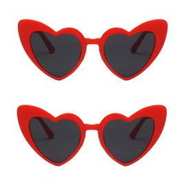 ALVOGIMOR 2 Pack Heart Shape Sunglasses,Colorful Trendy Sunglasses Vintage Cat Eye Glasses for Party Favor or Daily Use(Red)
