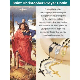 Supcare Men's Crucifix Cross Necklace Black, Stainless Steel Catholic Bead Rosary Cross Necklace, St Christopher Protect Us Jewellery