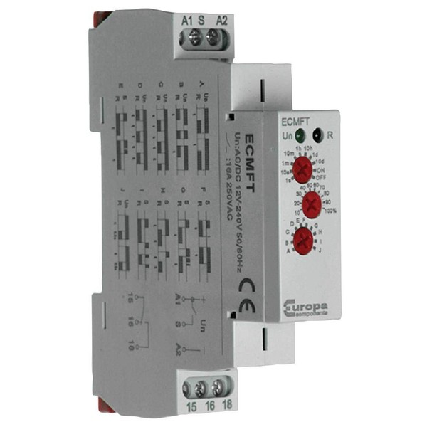 Multifunction Timer, 12/240V, Ac/Dc, Contact Configuration SPDT, Contact Current 16A,