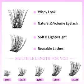 VEYESBEAUTY Lash Extension Kit Newbie's Five-Second Lash Clusters Kit Lash Extension Kit Lash Clusters Mixed Length Lash Bond and Seal Waterproof DIY Lash Eyelash Extension Kit(Bomb kit, 8-16mm)