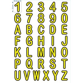 Kungfu Graphics Small Number Letter Sticker Sheet Alphabet Decal for Motorcycle Bicycle ATV UTV Car Universal, Yellow, DFL-Y