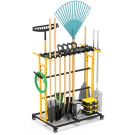 CCCEI Garage Organization with Wheels, Outdoor Gargen Yard Shed Tools Organizer Cart, Home Storage for Cleaning Supplies Organizer, Broom Holder, for Shovel and Rake, Long Farming and Farming Tools.