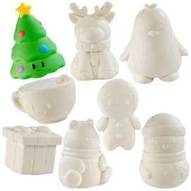 Christmas Party Craft Kit Jumbo Squishies- 8 Holiday Designs Feat. Reindeer, Xmas Tree, Snowman & More- DIY Value Pack Paint Your Own White Kawaii Scented Slow Rising Squishy Toys, Kids Gift (4"-6")
