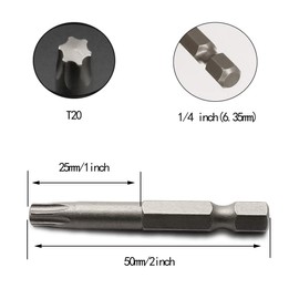 10PCS 2"/50mm T20 Torx Head Screwdriver Bit Set, 1/4 Inch Hex Shank with Quick Release Slot,S2 Steel Magnetic Security Tamper Proof Star 6 Point Screw Driver Kit Tools