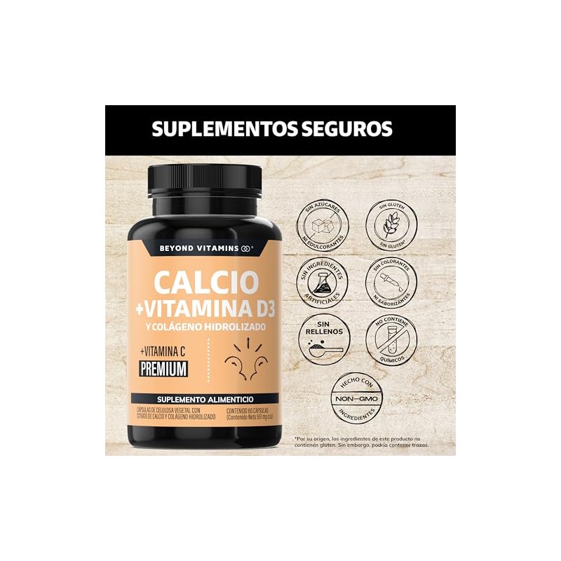 Beyond Vitamins Calcio 1000 Vitamina Potenciado Colágeno Hidrolizado Caltrato 1000mg