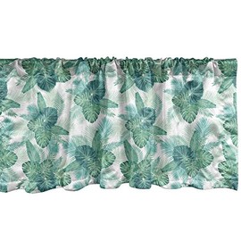 Lunarable Tropical Falda para Cortina, Arte de Hojas de Selva exótica, Decorativa con Estampa Digital y Doblez para Barral, 54" X 12", Teal Aguamarina