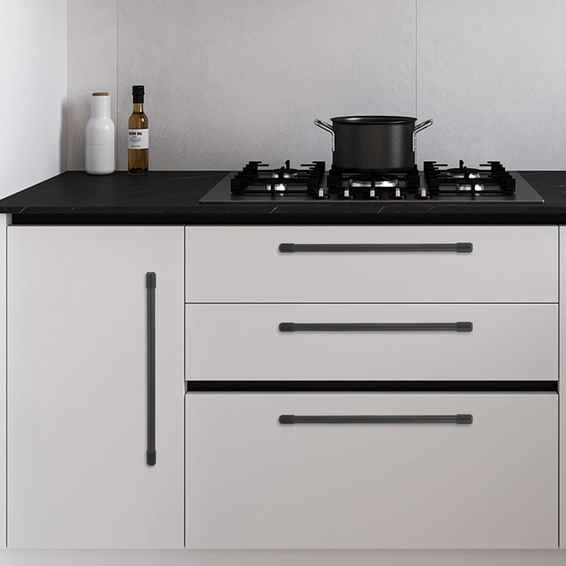 BUKOBYHE 6 Pack 10Inch Matte Black Kitchen Cabinet Handles Knurled
