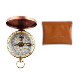 Vintage Compass Pocket Watch Made of Brass with Leather Case, Antique Flip Lid with Automatic Opening, Waterproof (IPX4), Portable Outdoor Compass for Camping, Hiking, Survival