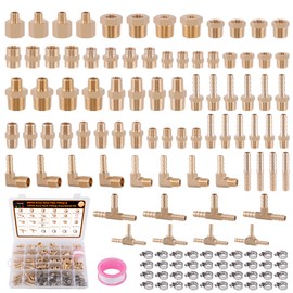 Dazakoot 120Pcs Hose Pipe Fitting & Hose Barb Fitting Kit, 48Pcs Hose Pipe Fitting & 32Pcs Hose Barb Fitting & 40Pcs Hose Clamp, Hex Nipple, Reducing Bushing, NPT Adapter, Adapter, Union