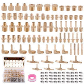 Dazakoot 120Pcs Hose Pipe Fitting & Hose Barb Fitting Kit, 48Pcs Hose Pipe Fitting & 32Pcs Hose Barb Fitting & 40Pcs Hose Clamp, Hex Nipple, Reducing Bushing, NPT Adapter, Adapter, Union