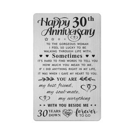 FALOGI 30th Anniversary Card Gifts for Wife, Happy 30 Year Anniversary Card, Metal Engraved Wallet Card
