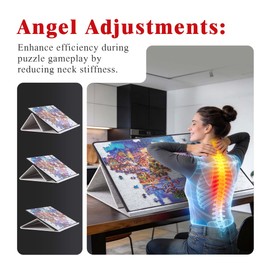 Jigpal 1000 Pieces Portable Jigsaw Puzzle Board with 6 Colored Sorting Trays, Tilting Puzzle Boards with 2-in-1 Stand & Cover, Lightweight Felt Jigsaw Table with Angle Adjustments (Light Gray)