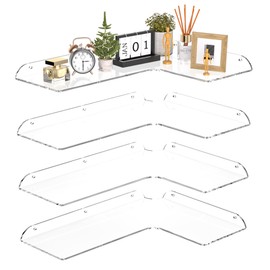 Sezanrpt 11.4x16 Inch Acrylic Corner Floating Shelf Set of 4, Clear Corner Wall Shelf for Home Décor, Speakers, Security Cameras, Toileries, Plants, Figures, Cosmetics, Books
