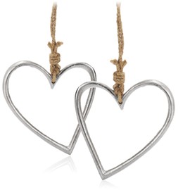 com-four® 2 x Metal Pendants for the Christmas Tree - Metal Christmas Tree Decorations in Heart Shape - Rustic Christmas Decoration (2 Pieces - Heart Large)