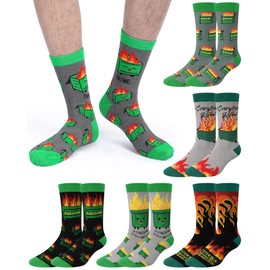 Glitopper 6 Pairs Funny Dumpster Fire Socks for Men Novelty Dumpster Fire Crew Socks Christmas Gift for Coworkers Friends