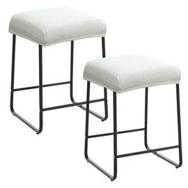 Levoberg Bar Stool Cover Rectangle Stretch Vanity Stool Cover Counter Height Barstool Slipcovers Rectangular Kitchen Counter Saddle Seat Cover for Wooden Metal Bench Set of 2 White