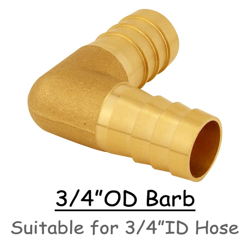 Uenede 2PCS Solid Brass 3/4"OD Barb Elbow Fittings 2-Way 90