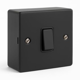 SHPELEC® Matt Black Metal Switch and Socket Range with Surface Mount Back Box – Sleek, Durable, and Easy to Install (1 Gang 10A Switch + Back Box, Screwed Version)