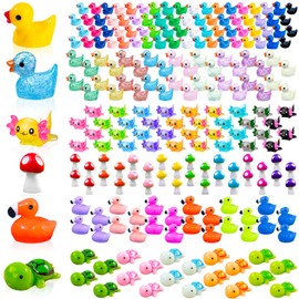 220 Pcs Mini Resin Animals Figurines Tiny Ducks Miniature Resin Axolotls Flamingo Mushrooms Turtle to Hide Garden Decoration Micro Landscape Aquarium Easter Gift
