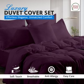 Rohi® King Size Duvet Cover Set – Soft & Breathable – 180TC Polycotton Percale Duvet Cover with 2 Pillow Cases (Plum)