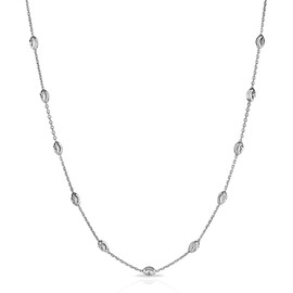 Savlano 18K Gold Plated Over 925 Sterling Silver Station Oval Moon Bead Necklace Chain For Women. Silver, Gold, Rose Gold - Made in Italy Comes With a Gift Box (W,16)