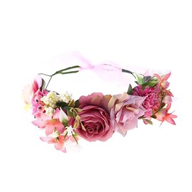Lofruiin Women's Pastoral Style Rose Flower Wreath Adjustable Rose Flower Crown Beach Party Floral Headpiece (A- Fuchsia)