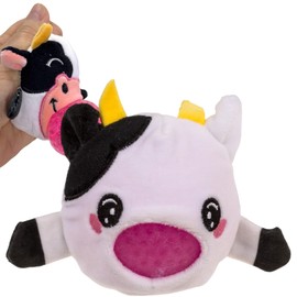 MIJOMA Plush Squeeze Ball, Diameter 7 cm, Anti-Stress Squeeze Ball with Soft Cuddly Plush, Stress Relief & Fun for Children and Adults (Cow Black/White)