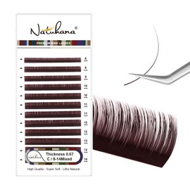 NATUHANA Colored Eyelash Extensions 0.07mm C Curl 8-14mm Mixed Tray Color Lash Supplies Individual Classic Colorful Lash Extensions Dark Brown Volume Lash Extensions (Burgundy;0.07 C, 8-14 MIX)