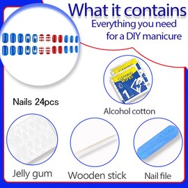 4th of July Nails - Fourth of July Nails Medium Square Press On Nails Fake Nails with Stars Stripe Glitter Design, Acrylic Artificial False Nails Press Ons Stick On Nails for Women