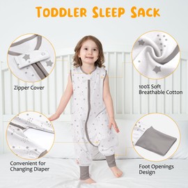 Baby Schlafsack Sommer mit Füßen 0.5 Tog 100% Baumwolle Kinder Sommerschlafsack für Jungen und Mädchen (Stern, XL/4-6T)