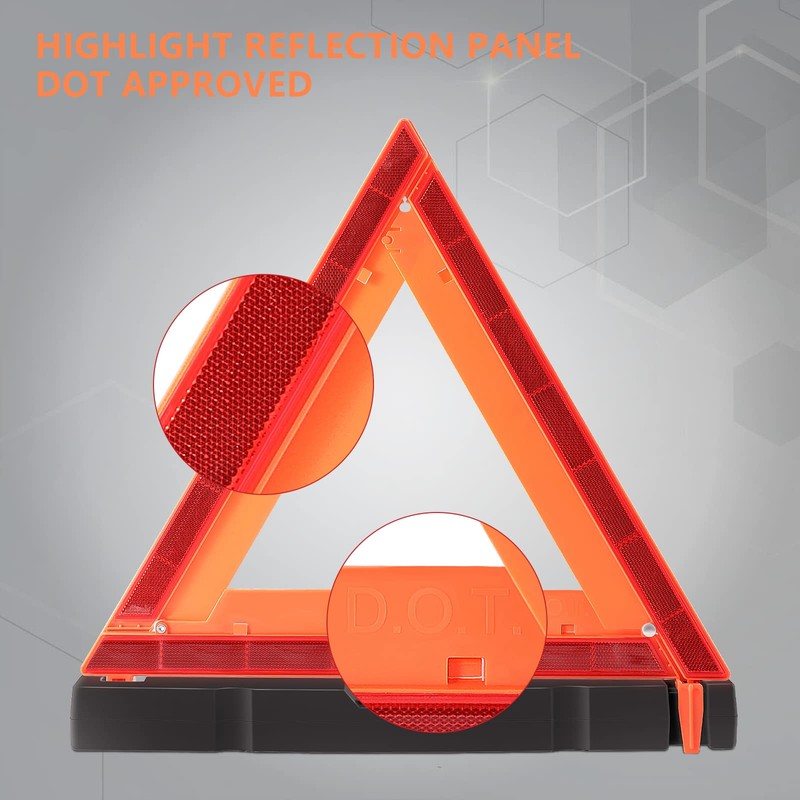 WORKKOOL Safety Triangles DOT Approved, Standard Warning Triangles Enmergency Reflector,